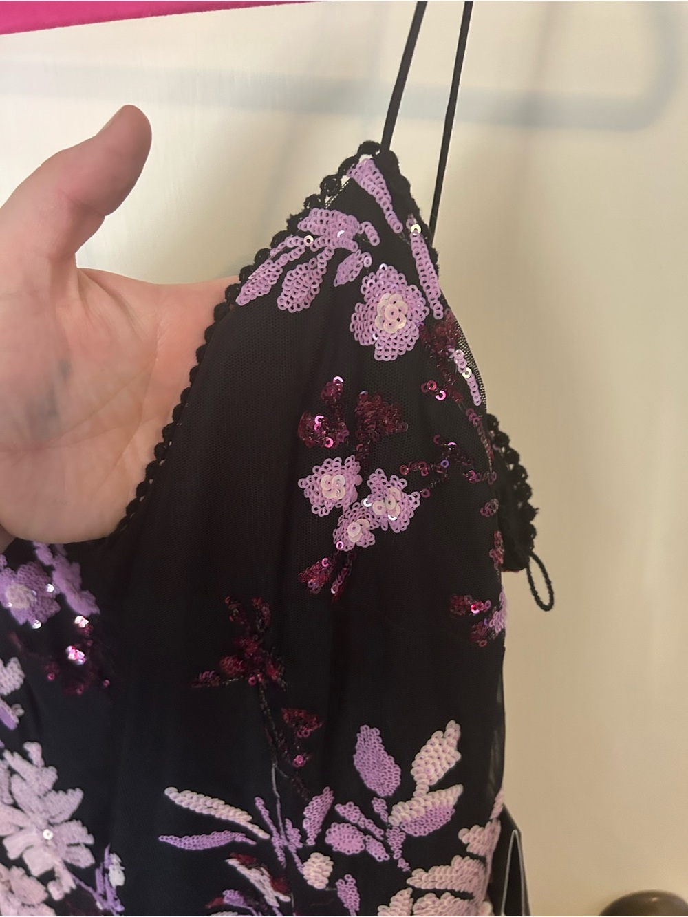 Adrianna Papell Floral Slip Midi Dress - Black with Pink & Purple Floral Print - Picture 4 of 7
